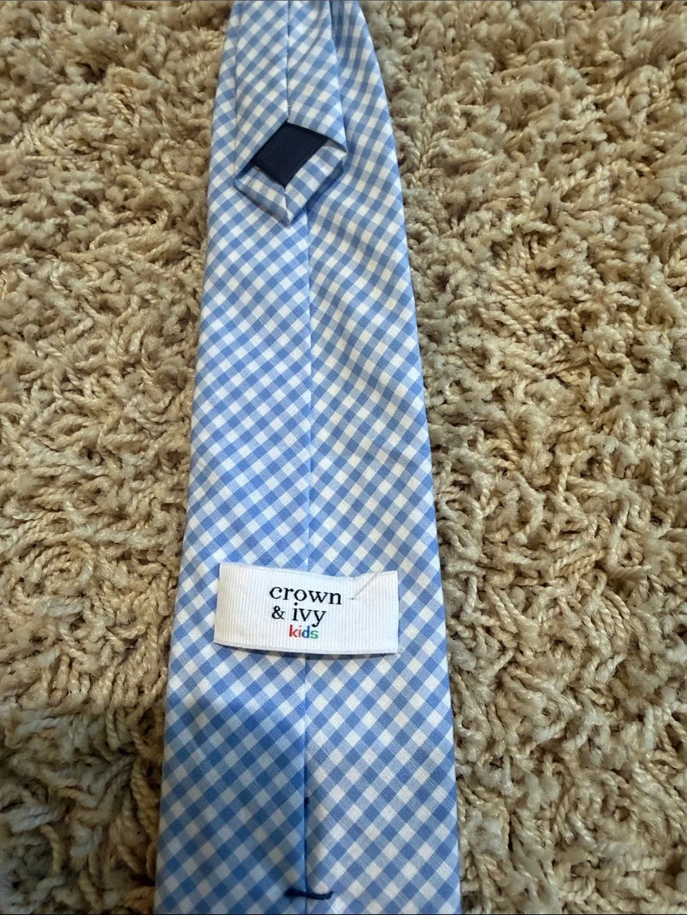 ❤️ Crown & Ivy Boys Light Blue Gingham Tie - zip